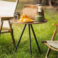 Campingtisch rund, hhenverstellbar, Holzoptik