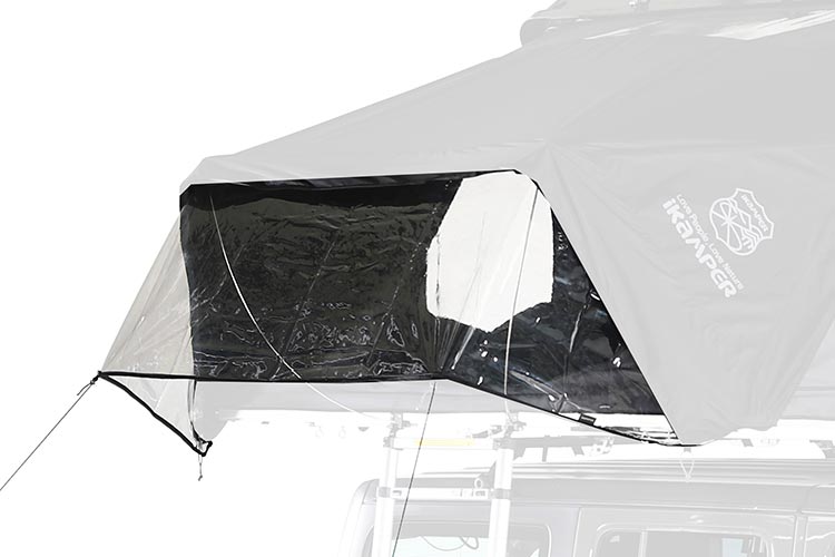 Sturmschutz. Der Sturmschutz bietet zusätzlichen Regenschutz im Eingangsbereich und sorgt für eine bessere Absicherung des Zelts bei starkem Wind.